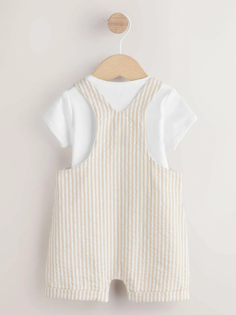 Next Woven Dungaree and Bodysuit Baby Set (0mths-2yrs) Neutral Stripe Online