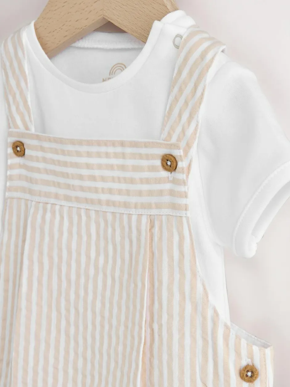Next Woven Dungaree and Bodysuit Baby Set (0mths-2yrs) Neutral Stripe Online