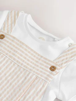 Next Woven Dungaree and Bodysuit Baby Set (0mths-2yrs) Neutral Stripe Online