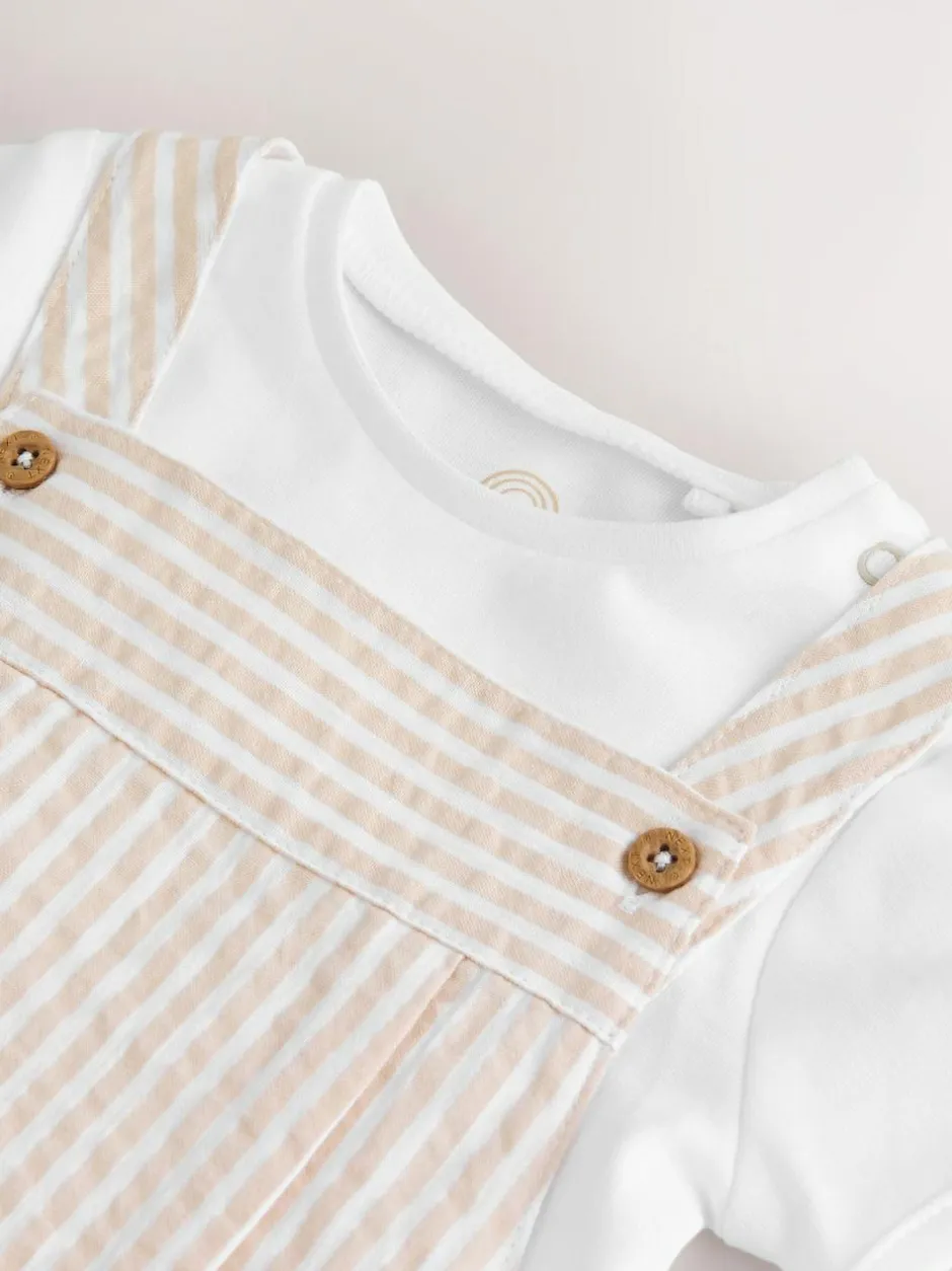 Next Woven Dungaree and Bodysuit Baby Set (0mths-2yrs) Neutral Stripe Online
