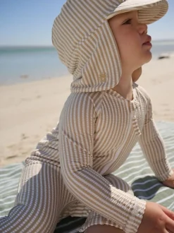 Next Striped Sunsafe Swimsuit and Hat Set (3mths-7yrs) Neutral Online
