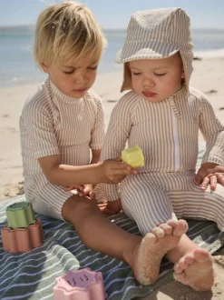 Next Striped Sunsafe Swimsuit and Hat Set (3mths-7yrs) Neutral Online
