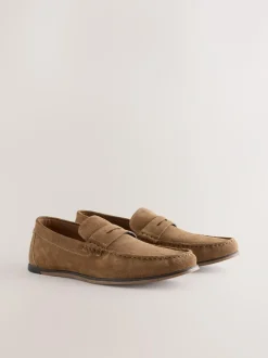 Next Neutral Suede Slim Loafers Hot