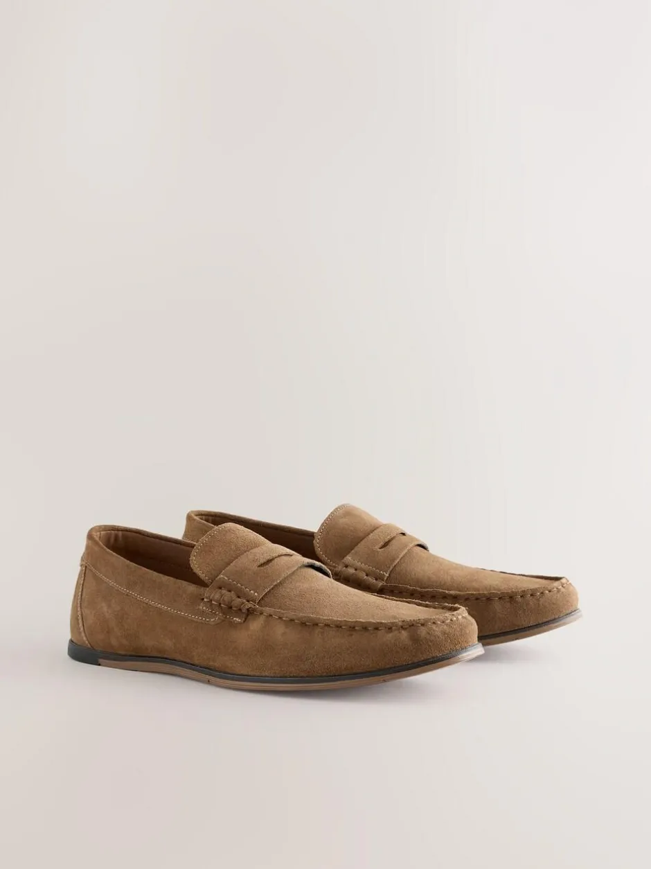 Next Neutral Suede Slim Loafers Hot