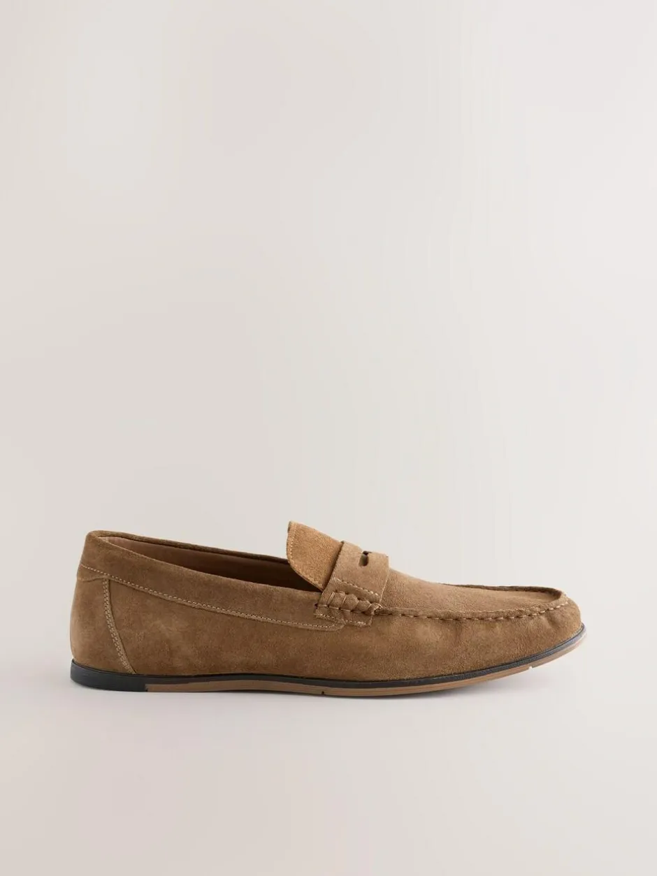 Next Neutral Suede Slim Loafers Hot