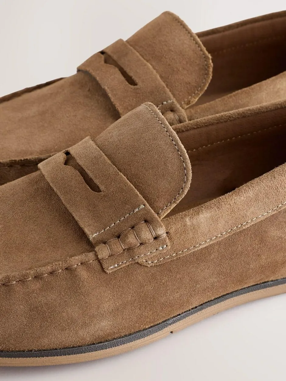 Next Neutral Suede Slim Loafers Hot