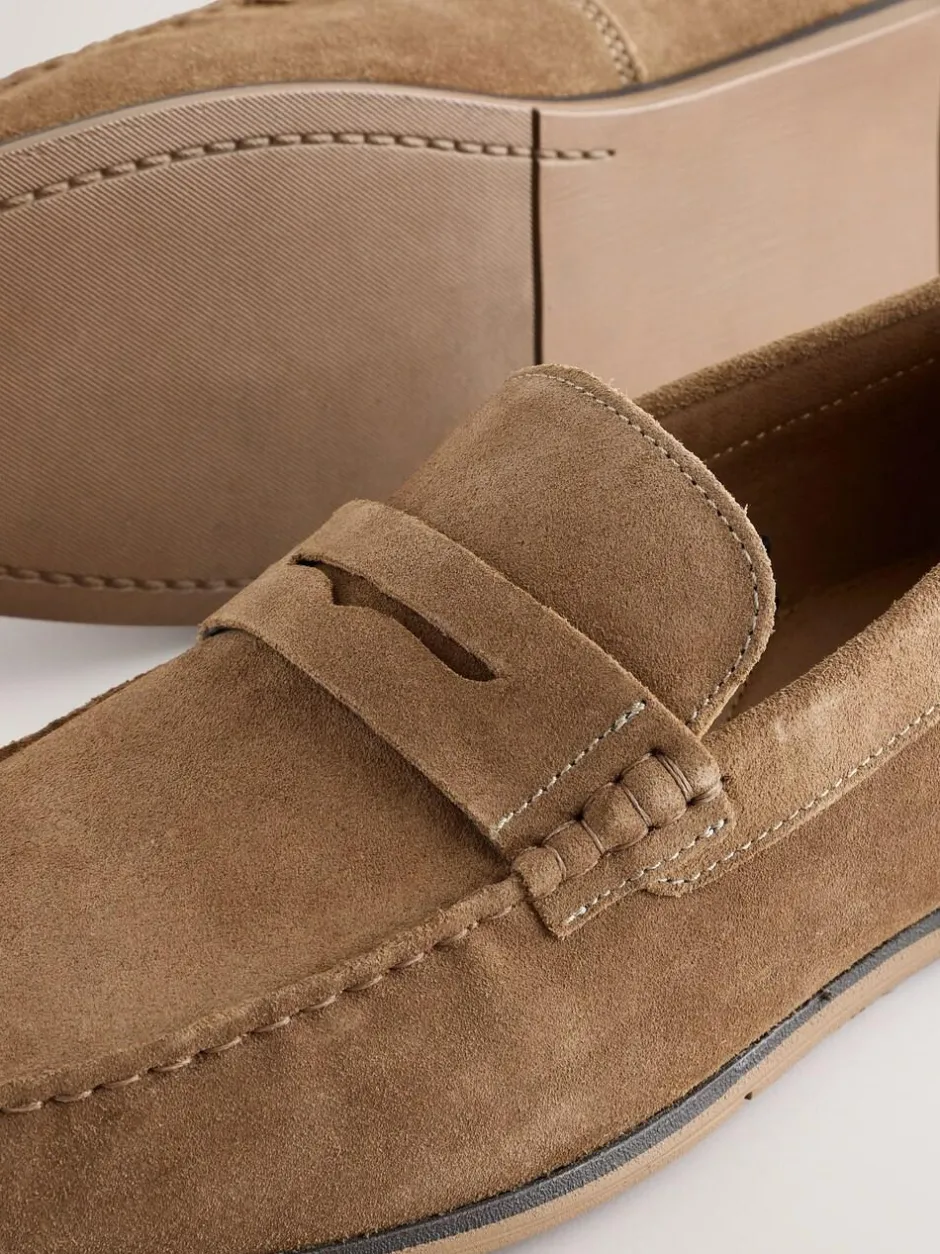 Next Neutral Suede Slim Loafers Hot