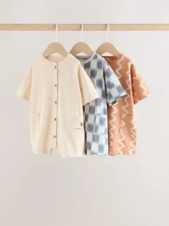 Next Neutral Sunbaked Printed Button Through Jersey Baby Rompers 3 Pack New