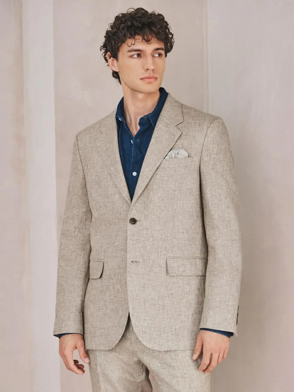 Next Tailored Fit Linen Blend Texture Suit Jacket Neutral Discount