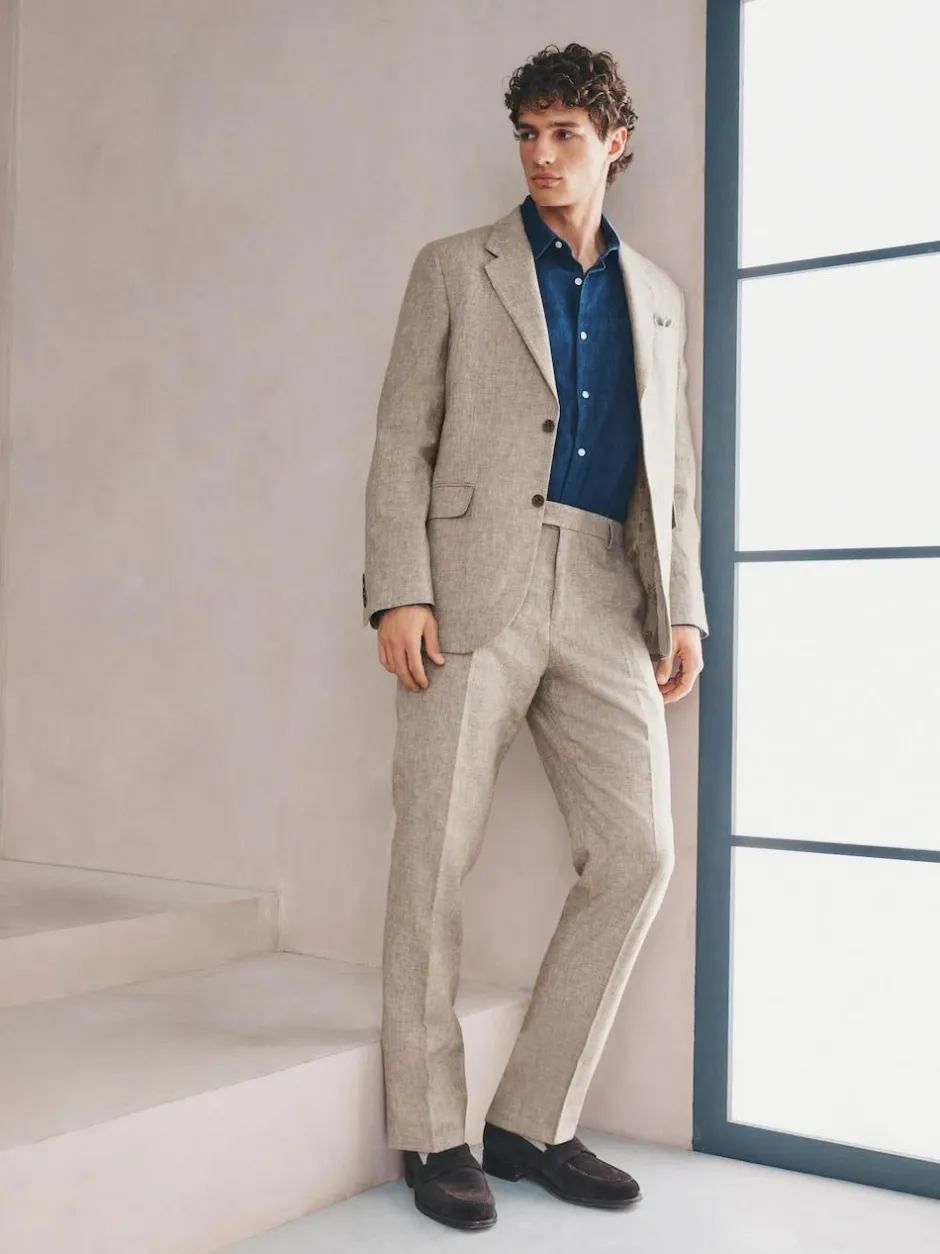 Next Tailored Fit Linen Blend Texture Suit Jacket Neutral Discount