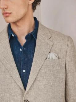 Next Tailored Fit Linen Blend Texture Suit Jacket Neutral Discount