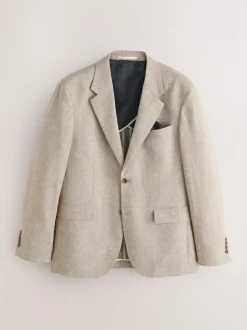 Next Tailored Fit Linen Blend Texture Suit Jacket Neutral Discount