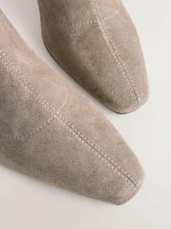 Next Extra Wide Fit Chisel Toe Block Heel Sock Boots Neutral Taupe Clearance