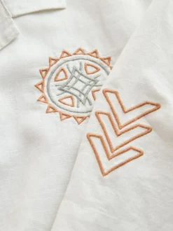 Next Textured Embroidered Navajo Style Short Sleeve Shirt Neutral Best