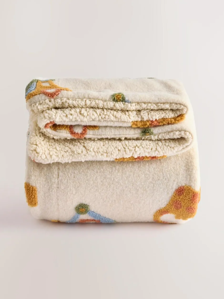 Next Neutral Tufted Dinosaurs & Diggers Borg Throw Blanket