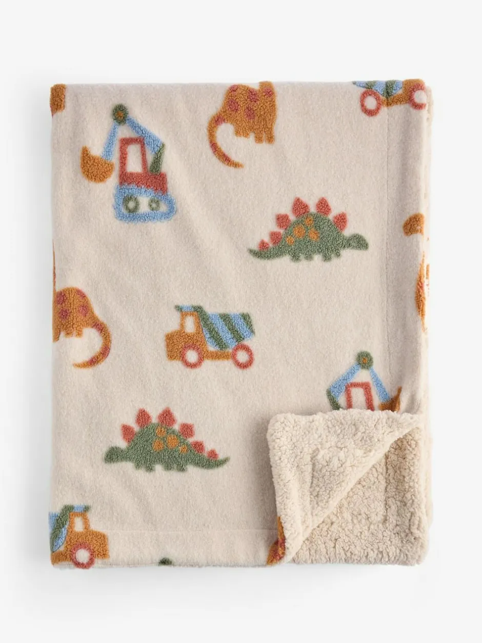 Next Neutral Tufted Dinosaurs & Diggers Borg Throw Blanket