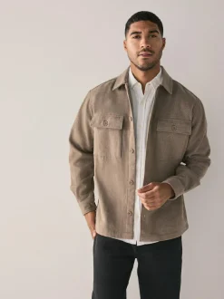 Next Twin Pocket Shacket Overshirt with Wool Neutral Outlet