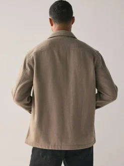 Next Twin Pocket Shacket Overshirt with Wool Neutral Outlet