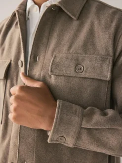 Next Twin Pocket Shacket Overshirt with Wool Neutral Outlet