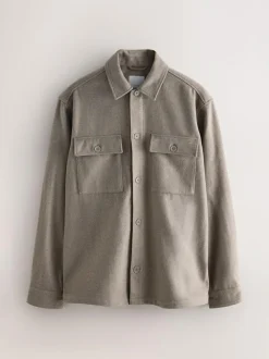 Next Twin Pocket Shacket Overshirt with Wool Neutral Outlet