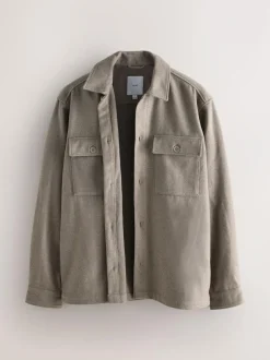 Next Twin Pocket Shacket Overshirt with Wool Neutral Outlet