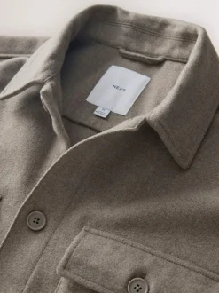 Next Twin Pocket Shacket Overshirt with Wool Neutral Outlet