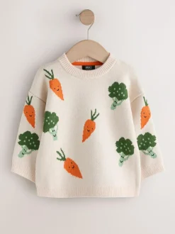 Next Neutral Vegetable Knitted Crew Neck Jumper (3mths-7yrs) Discount