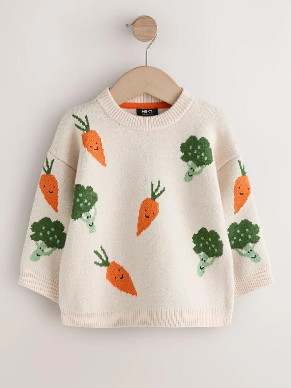 Next Neutral Vegetable Knitted Crew Neck Jumper (3mths-7yrs) Discount