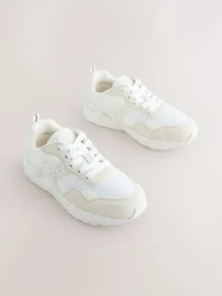 Next Wide Fit (G) Lace-Up Colourblock Trainers Neutral