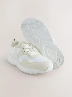 Next Wide Fit (G) Lace-Up Colourblock Trainers Neutral