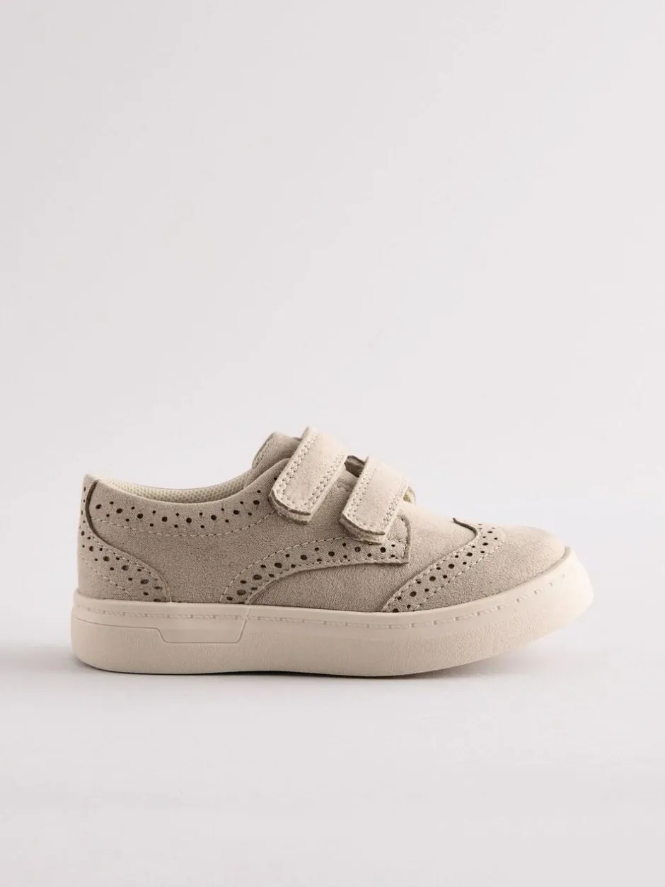 Next Wide Fit (G) Touch Fastening Brogue Shoes Neutral Discount