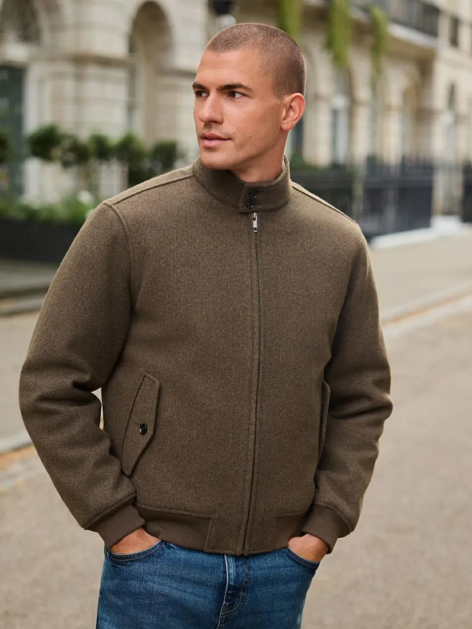 Next Neutral Wool Look Borg Lined Harrington Jacket Discount
