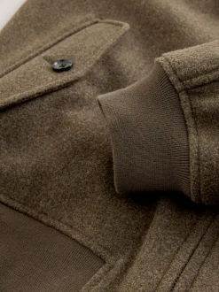 Next Neutral Wool Look Borg Lined Harrington Jacket Discount