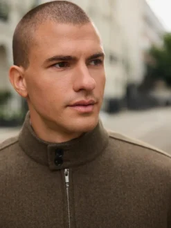 Next Neutral Wool Look Borg Lined Harrington Jacket Discount