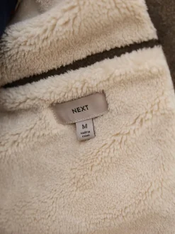 Next Neutral Wool Look Borg Lined Harrington Jacket Discount