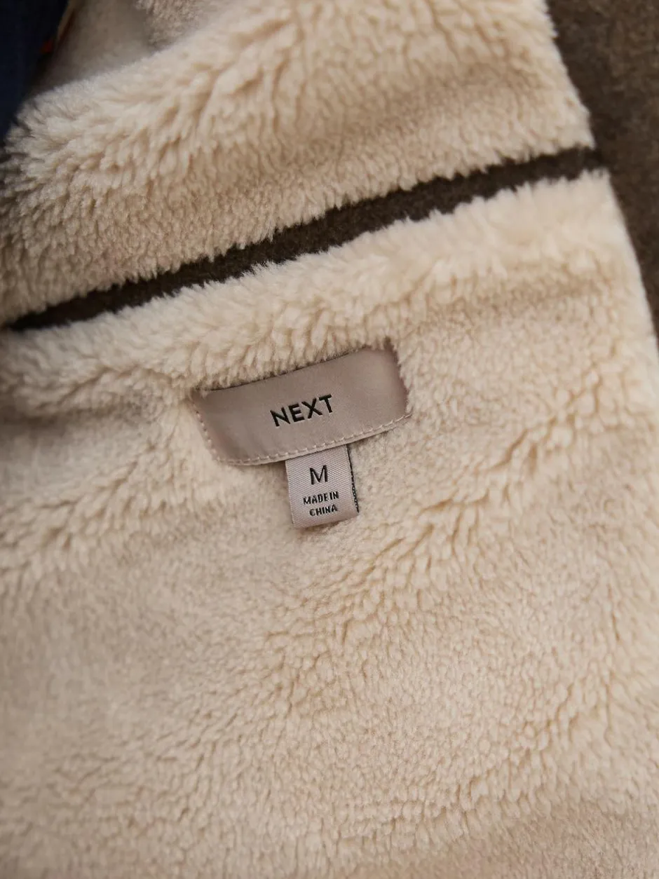 Next Neutral Wool Look Borg Lined Harrington Jacket Discount