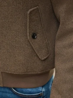 Next Neutral Wool Look Borg Lined Harrington Jacket Discount