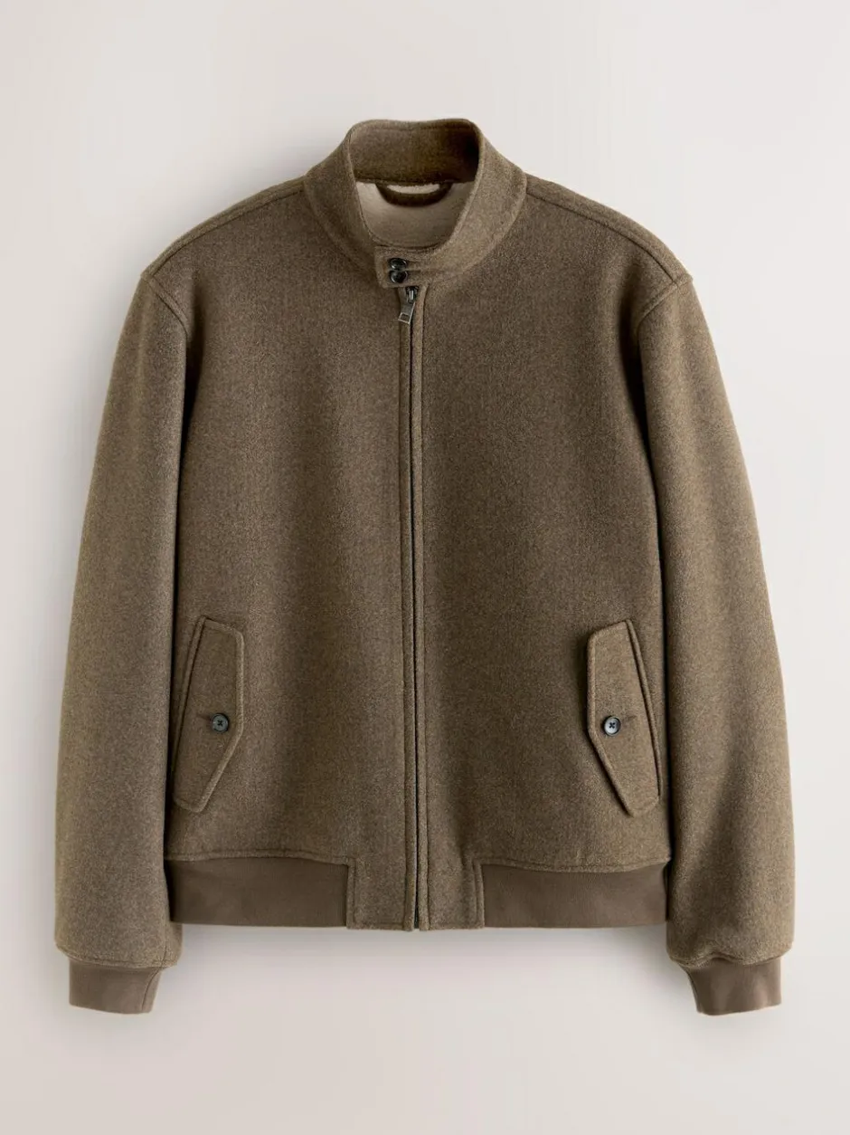 Next Neutral Wool Look Borg Lined Harrington Jacket Discount