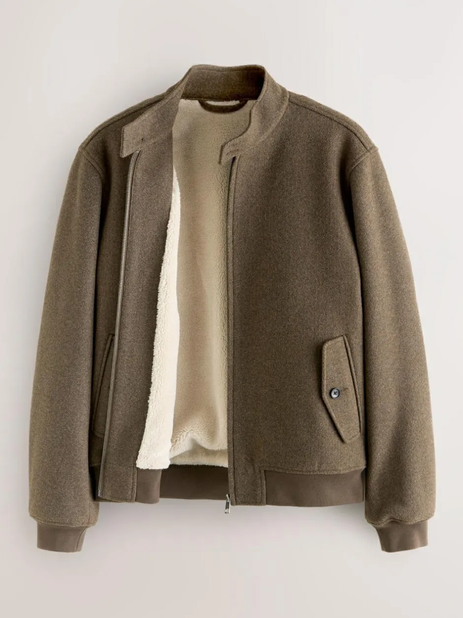 Next Neutral Wool Look Borg Lined Harrington Jacket Discount