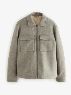 Next Neutral Wool Rich Borg Lined Shacket Hot