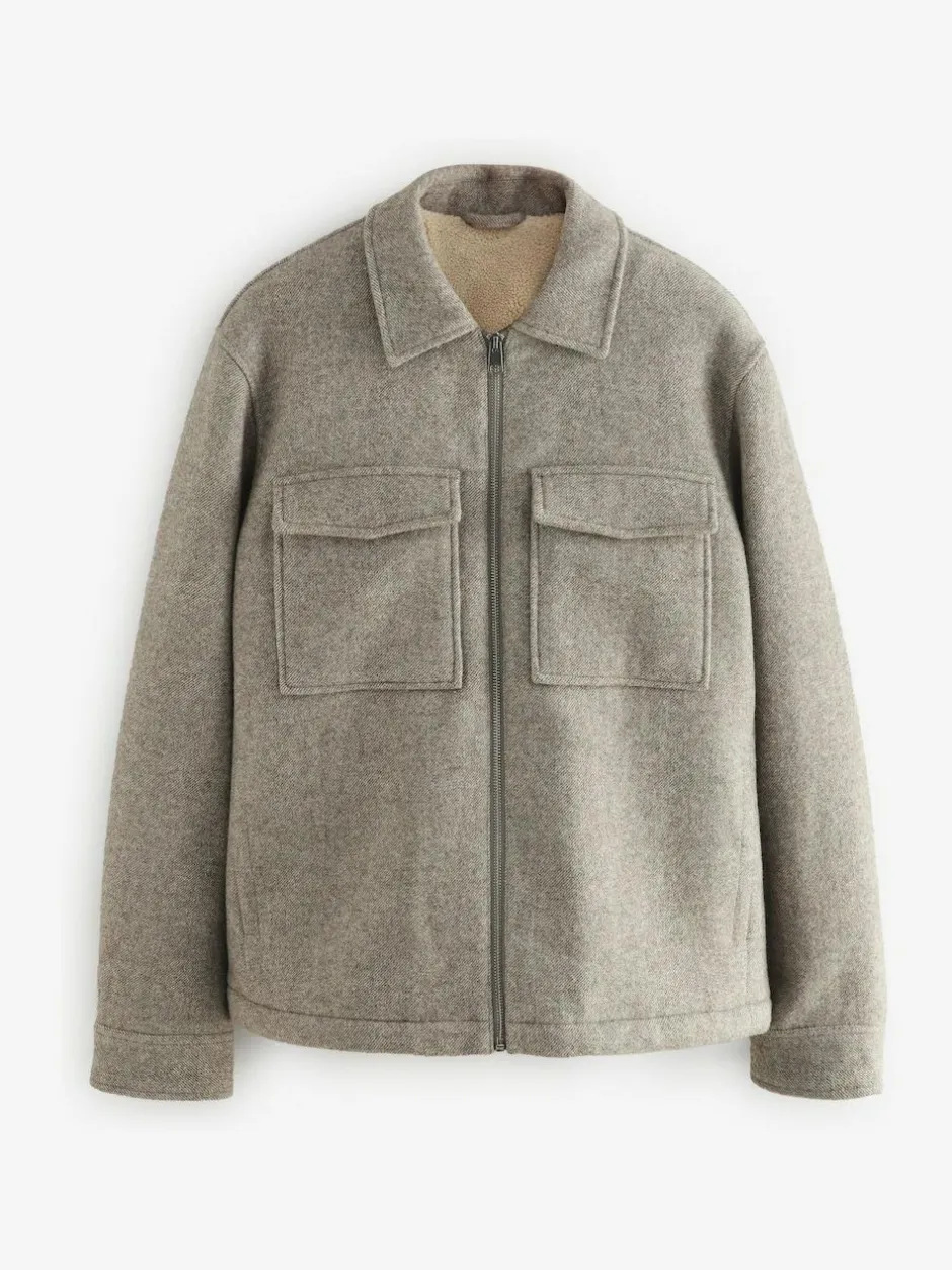 Next Neutral Wool Rich Borg Lined Shacket Hot