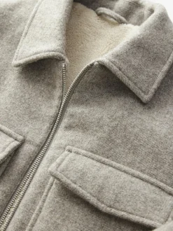 Next Neutral Wool Rich Borg Lined Shacket Hot