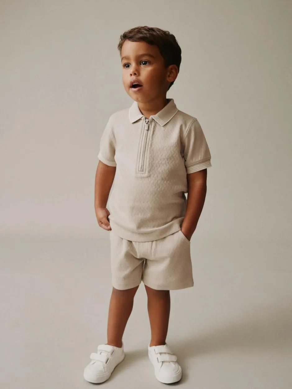 Next Neutral Zip Neck Short Sleeve Polo Shirt And Shorts Set (3mths-7yrs)