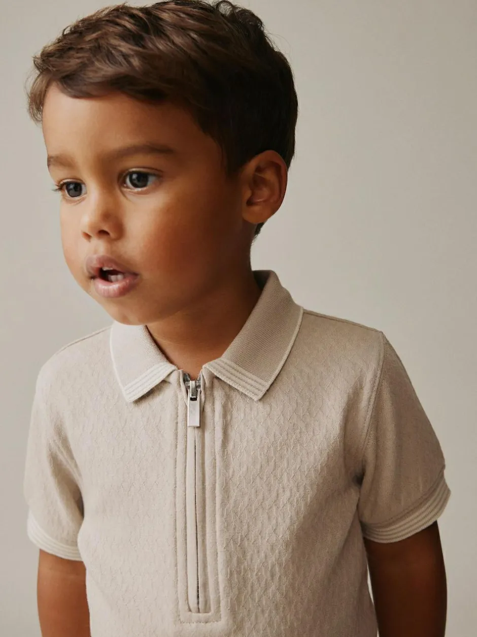 Next Neutral Zip Neck Short Sleeve Polo Shirt And Shorts Set (3mths-7yrs)
