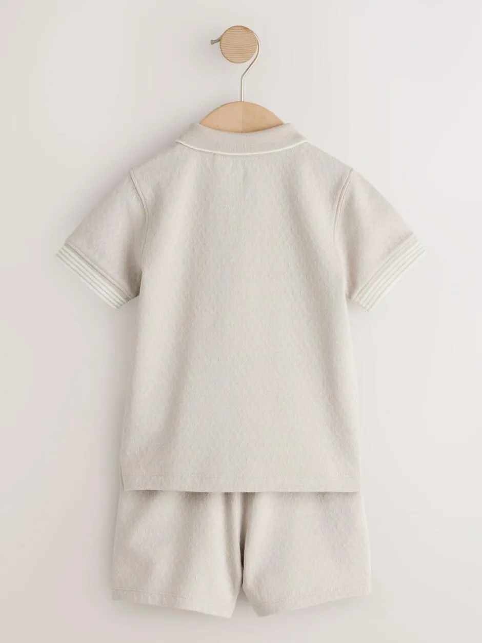 Next Neutral Zip Neck Short Sleeve Polo Shirt And Shorts Set (3mths-7yrs)