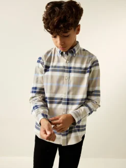 Next Neutral/Black Check Long Sleeve Oxford Check Shirt (3-16yrs) Outlet