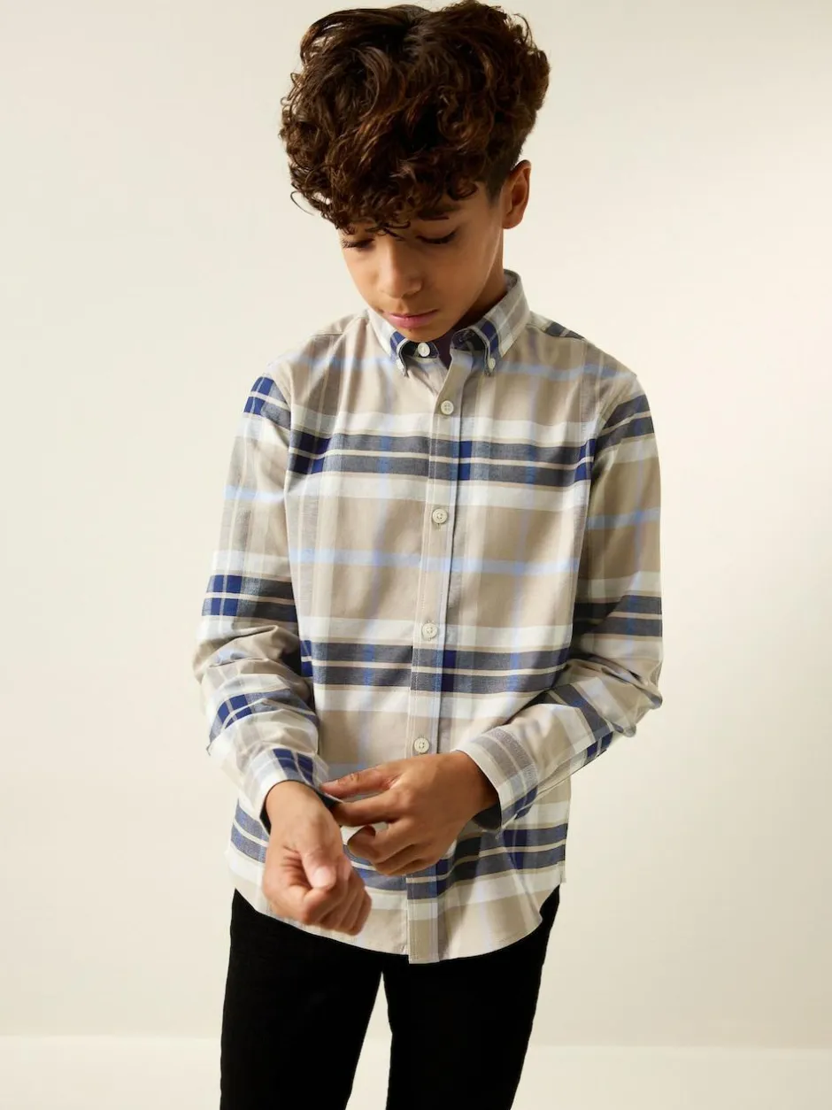 Next Neutral/Black Check Long Sleeve Oxford Check Shirt (3-16yrs) Outlet