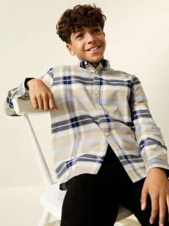 Next Neutral/Black Check Long Sleeve Oxford Check Shirt (3-16yrs) Outlet