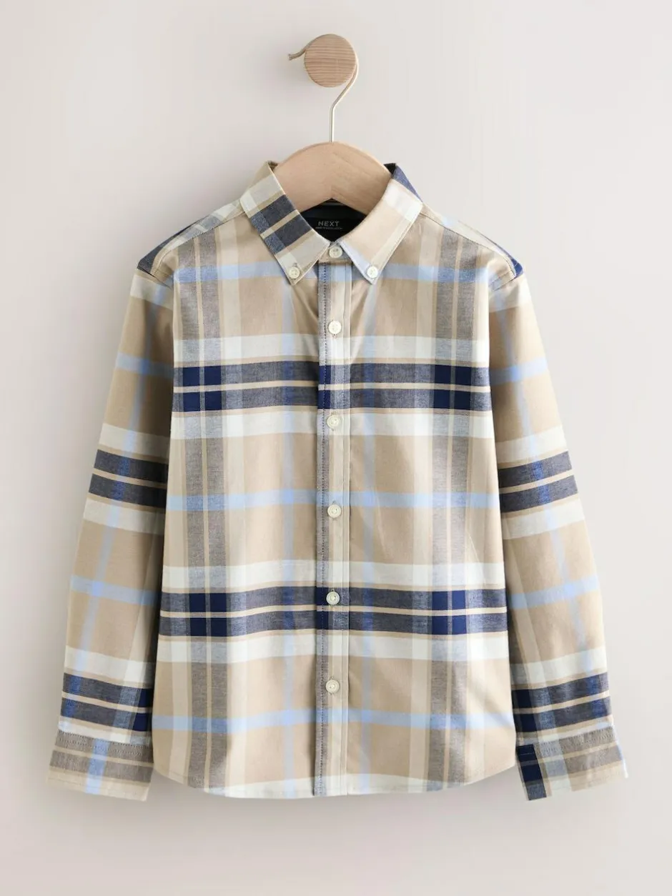 Next Neutral/Black Check Long Sleeve Oxford Check Shirt (3-16yrs) Outlet