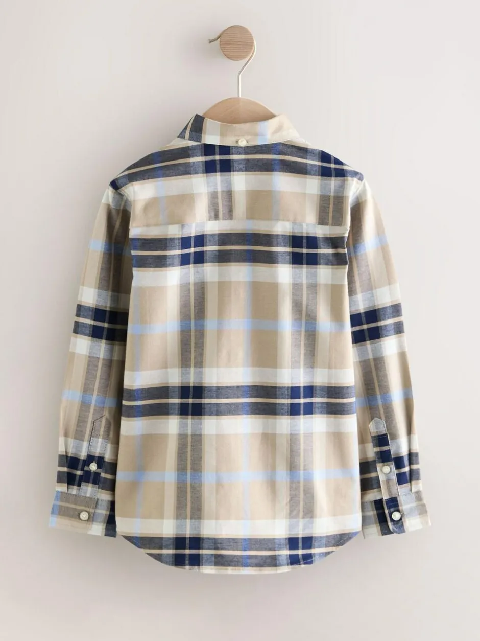 Next Neutral/Black Check Long Sleeve Oxford Check Shirt (3-16yrs) Outlet